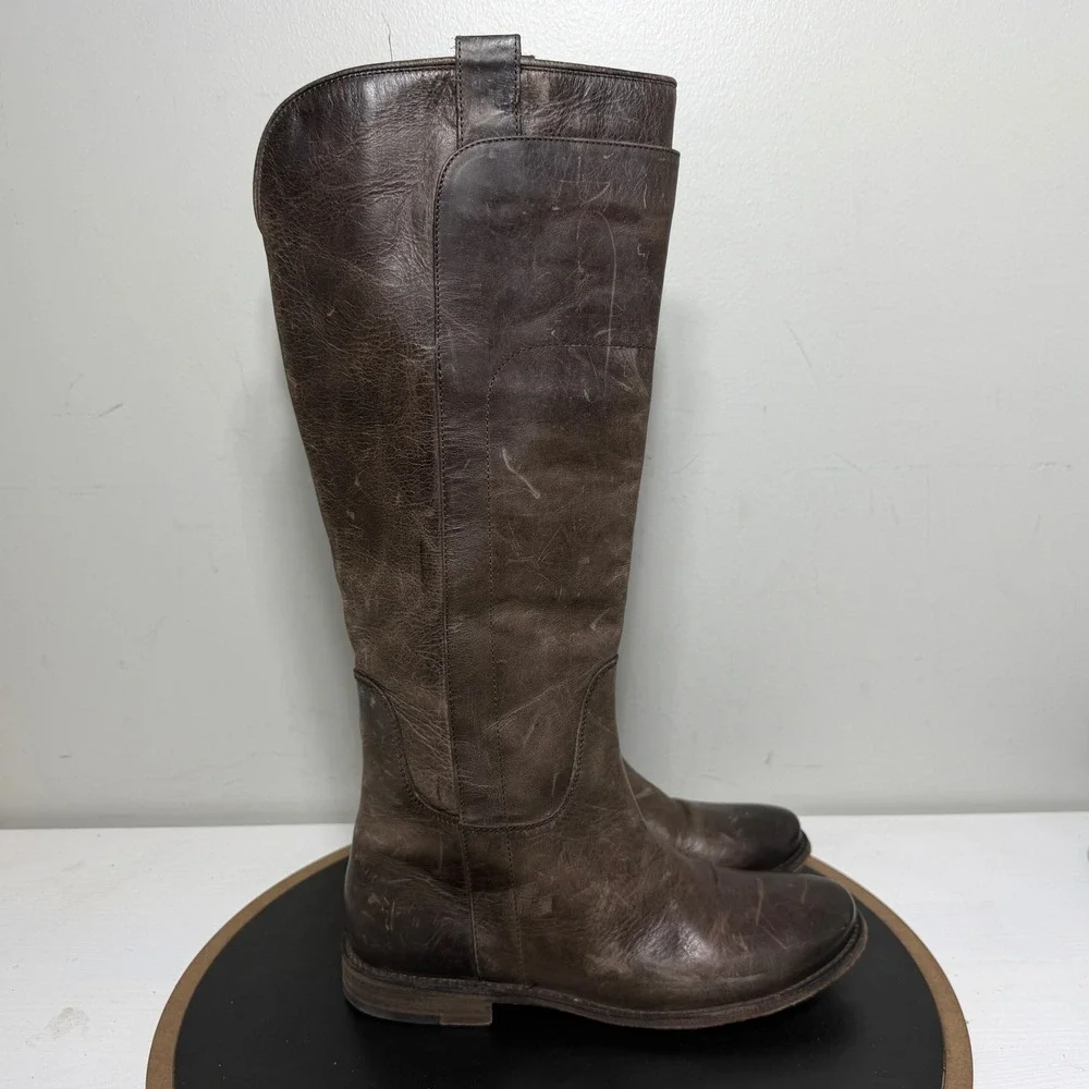 Frye Paige Tall Riding Boots Women US 7B Brown Leather Pull On Knee High